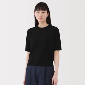 WHITE Muji high twist half sleeve sweater cotton size L